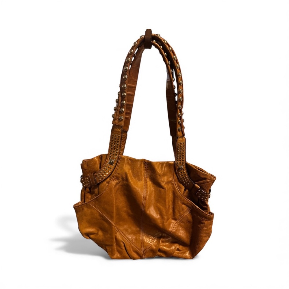 B. Makowsky Tan Studded Shoulder Bag